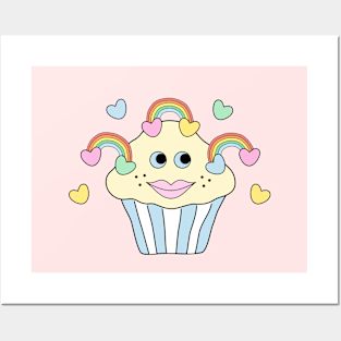 Cupcake with Hearts and Rainbows Posters and Art